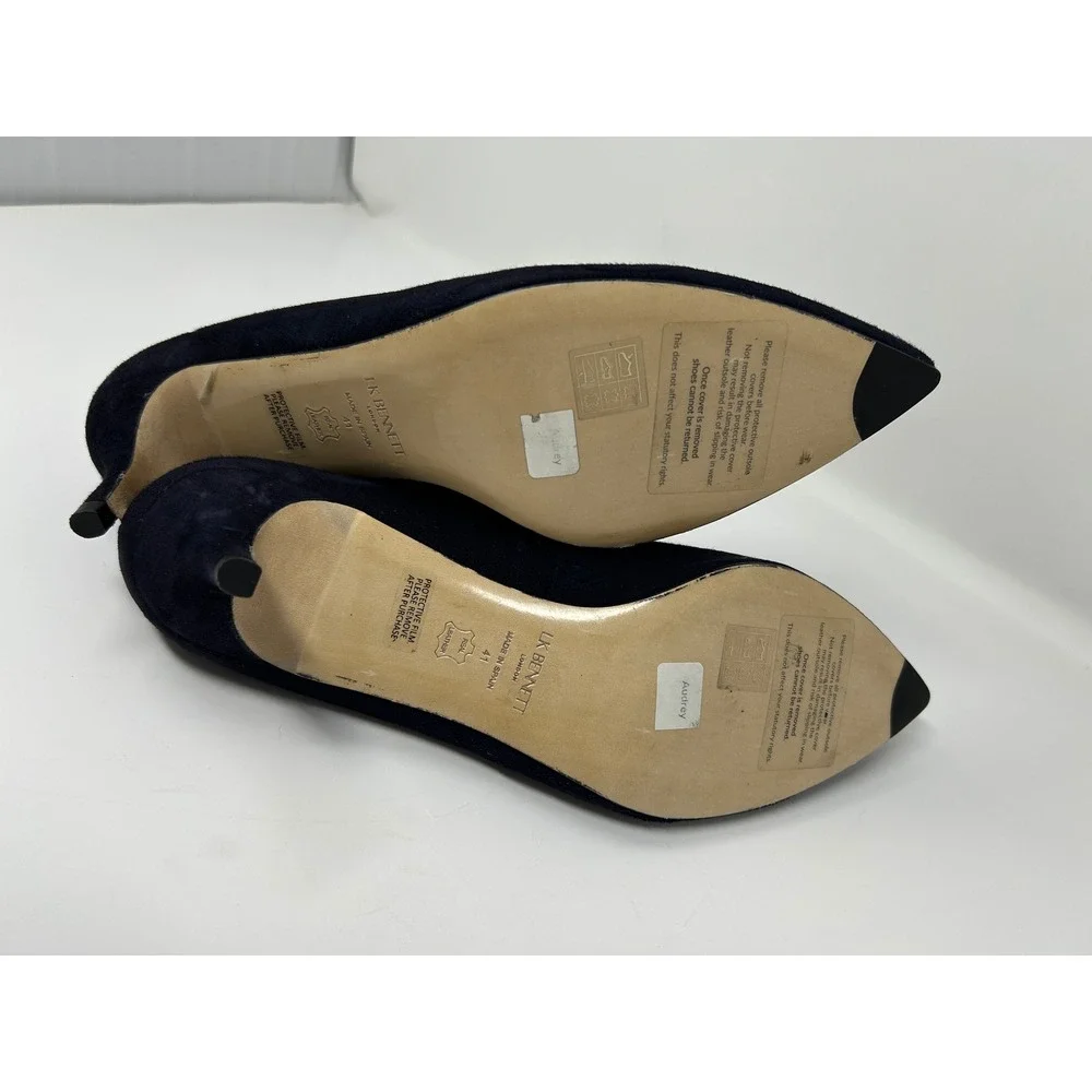 LK Bennett London Navy Suede Kitten Heels Pointed Toe Pumps Womens 41 EUR 10 US